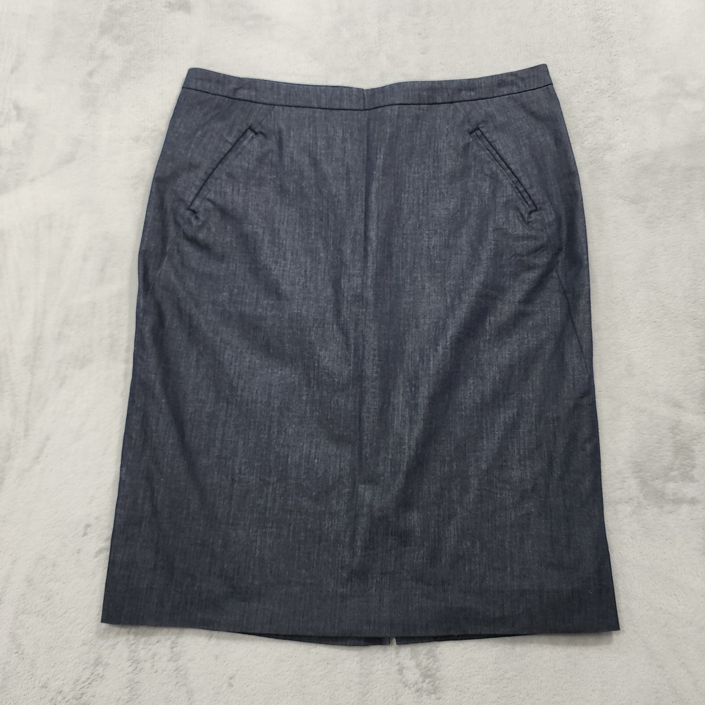 Ann Taylor LOFT Skirt Womens 8 Blue Denim Pencil Knee Length Lined Office Preppy